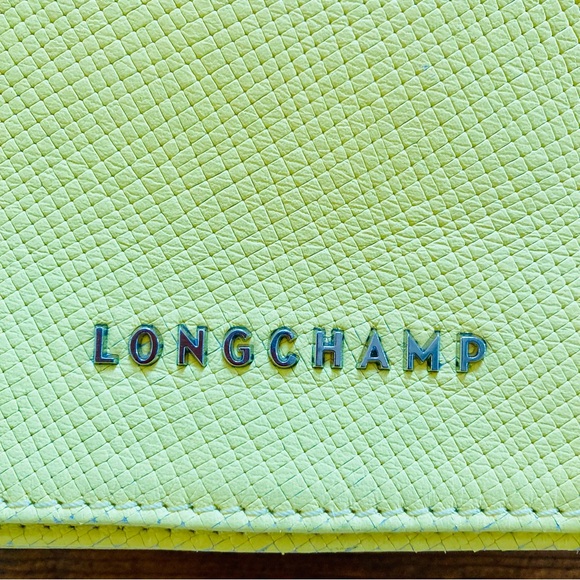 Longchamp Yellow Leather Flap Crossbody Bag Purse Crosshatched 8"W x 5"H x 1.5"D - Picture 5 of 16